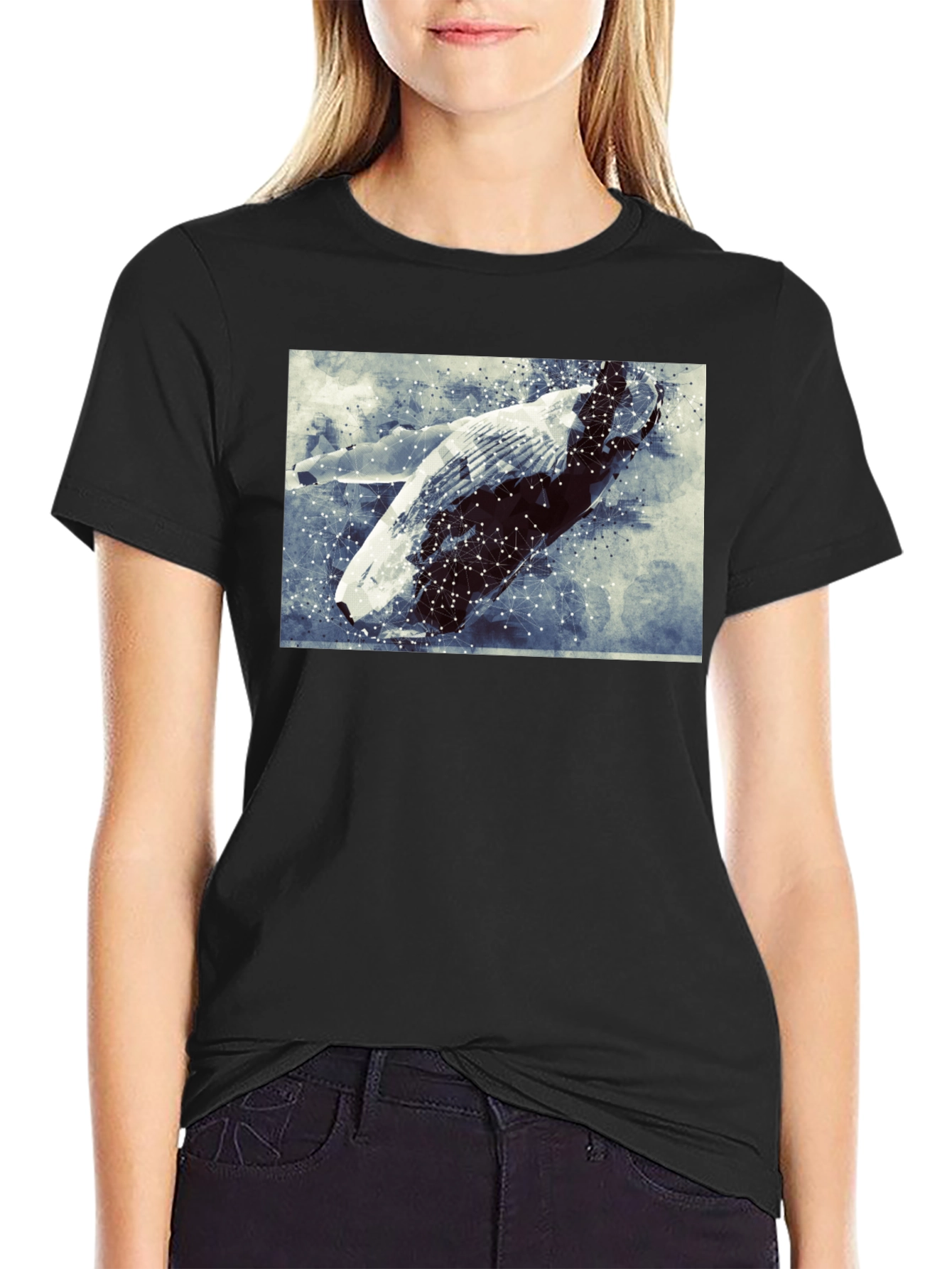 Abstract Whale Graphic Tee - Black