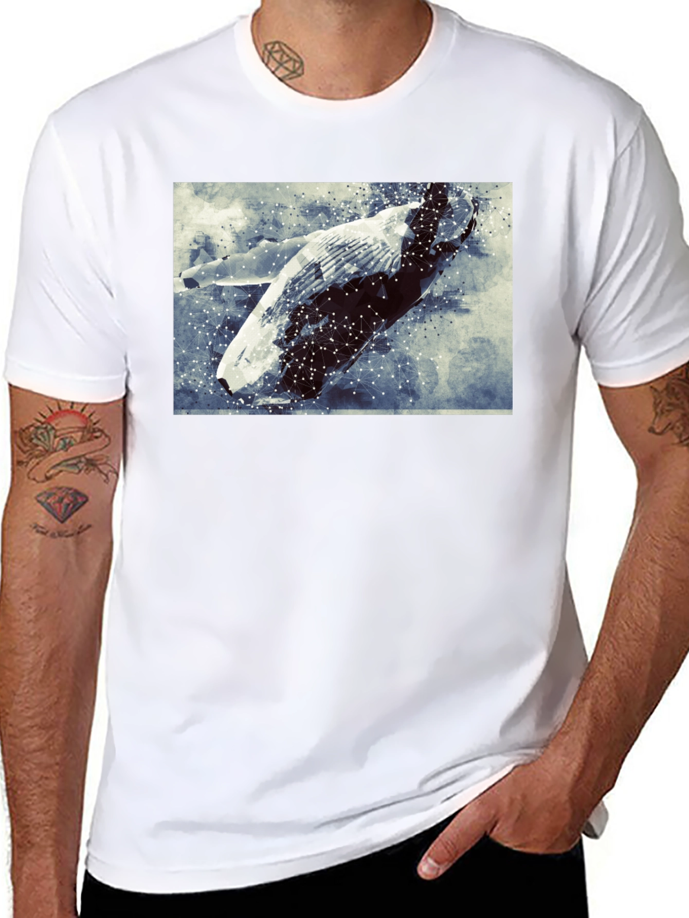 Abstract Whale Graphic Tee - Black