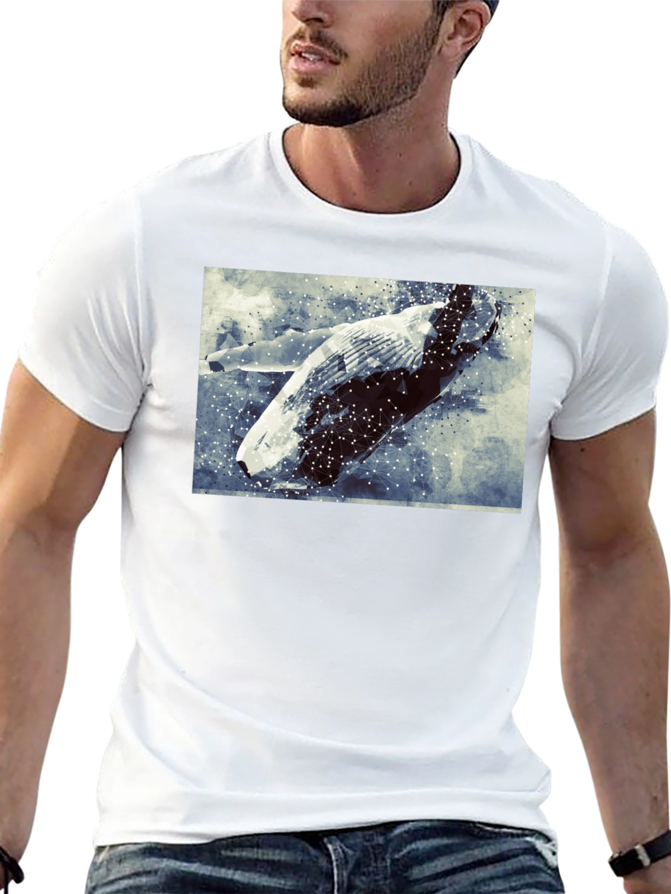 Abstract Whale Graphic Tee - Black