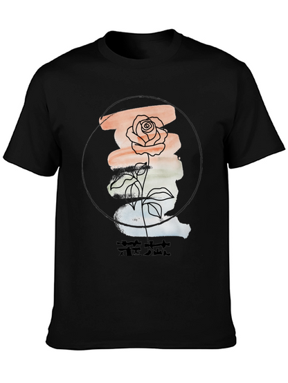 Floral Graphic Tee - Stylish Mens Black T-Shirt
