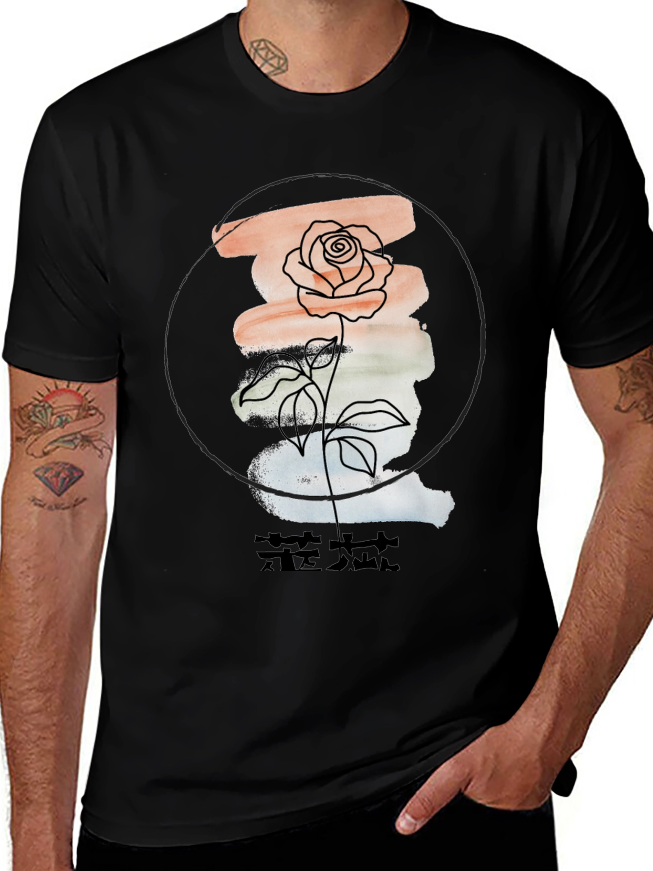 Floral Graphic Tee - Stylish Mens Black T-Shirt