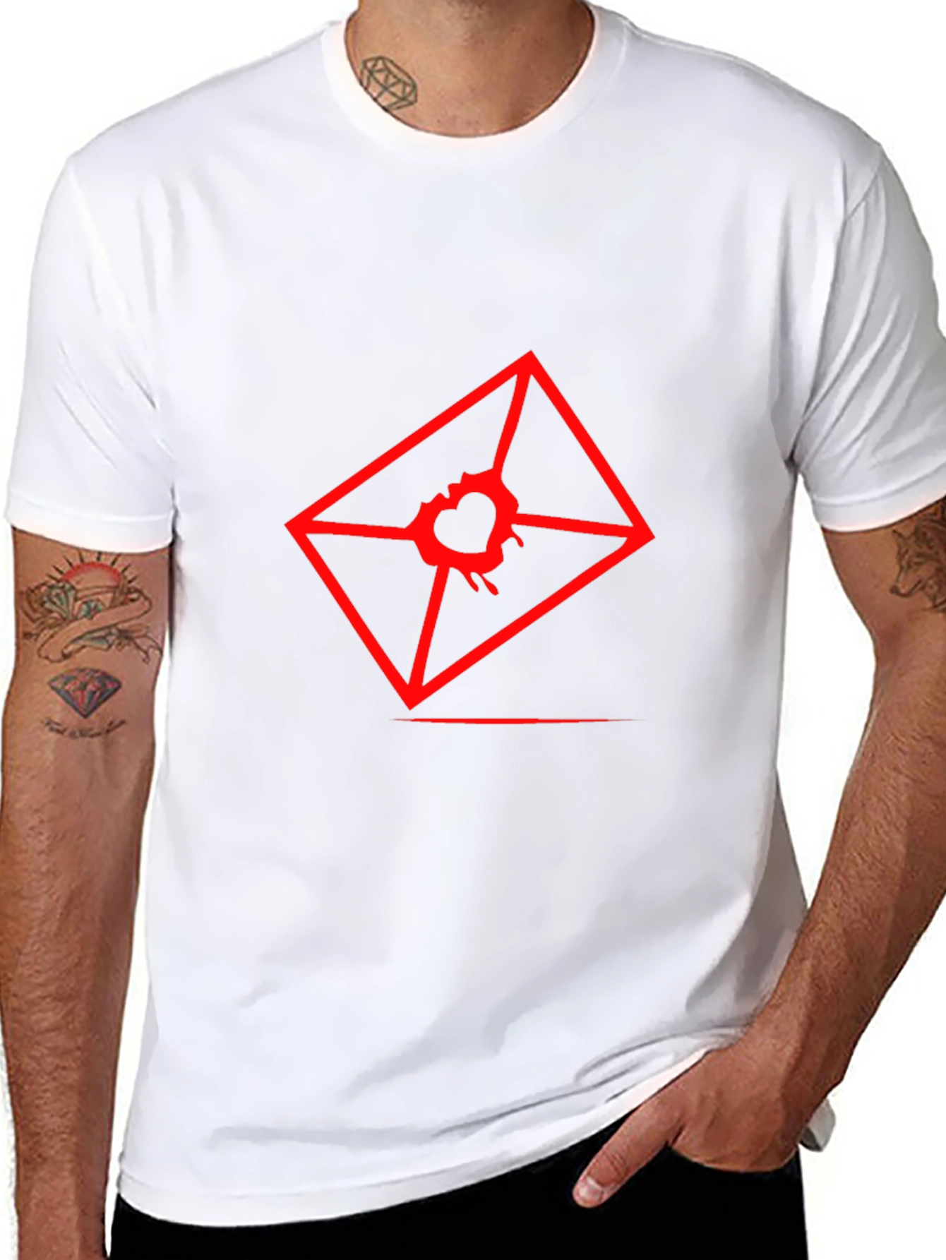 Mens Graphic Tee - Red Heart Envelope Print