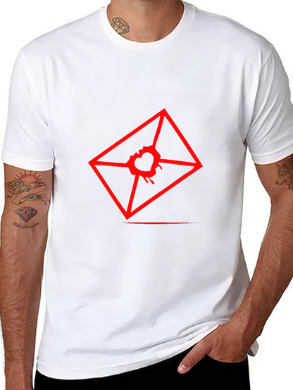 Mens Graphic Tee - Red Heart Envelope Print