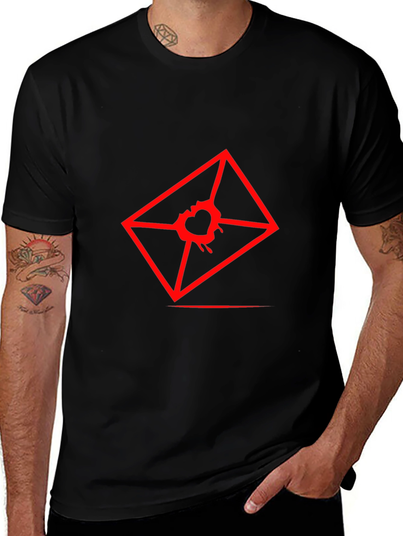 Mens Graphic Tee - Red Heart Envelope Print