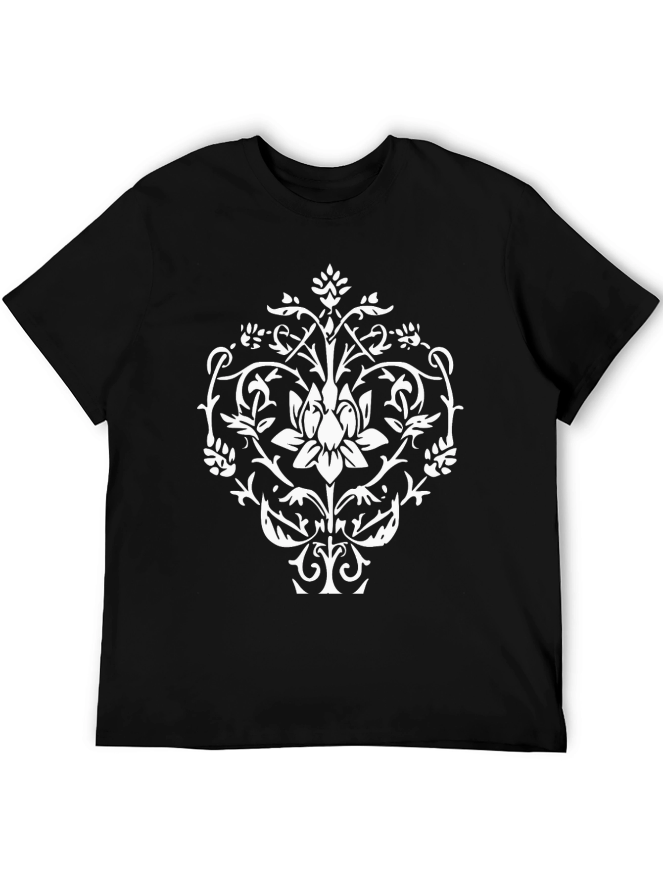 Black T-Shirt with White Floral Graphic Print