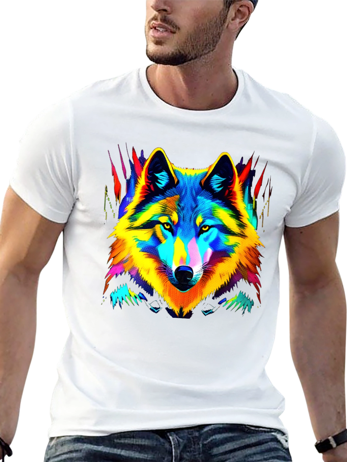 Neon Wolf Graphic Tee - Stylish Mens Black T-Shirt