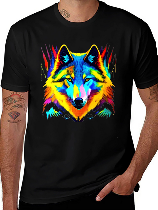 Neon Wolf Graphic Tee - Stylish Mens Black T-Shirt