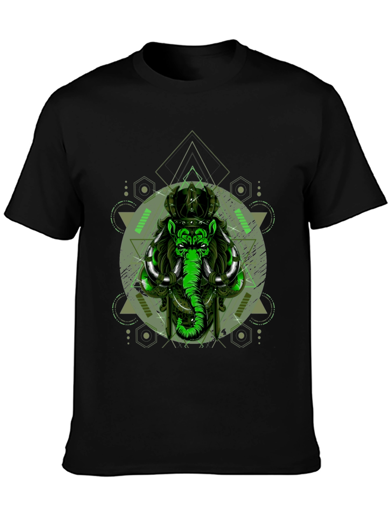 Geometric Elephant Graphic Print Black T-Shirt
