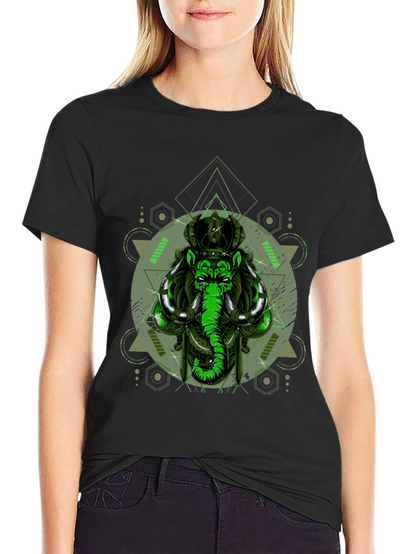 Geometric Elephant Graphic Print Black T-Shirt
