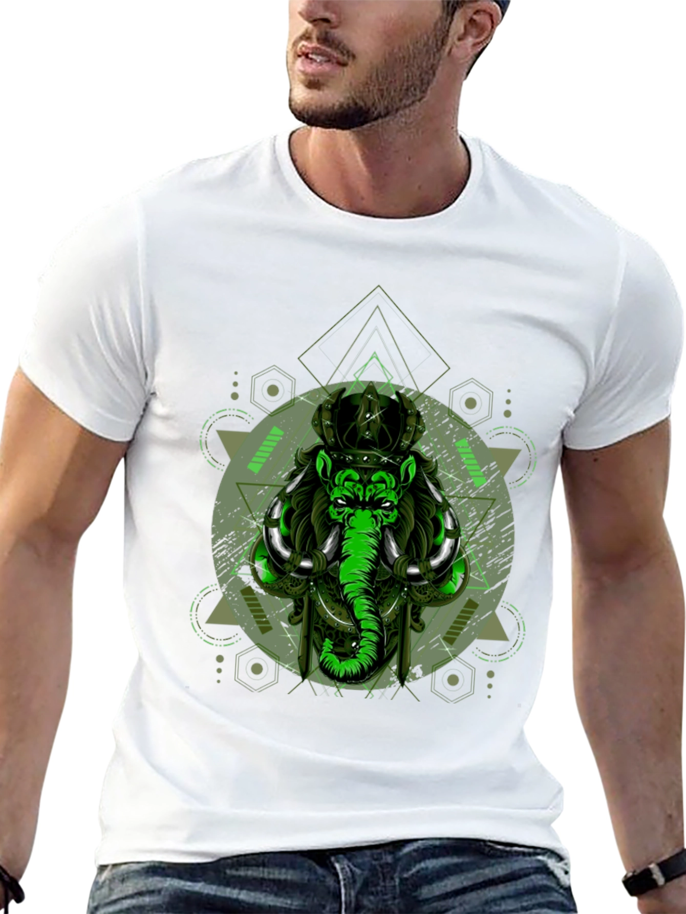 Geometric Elephant Graphic Print Black T-Shirt