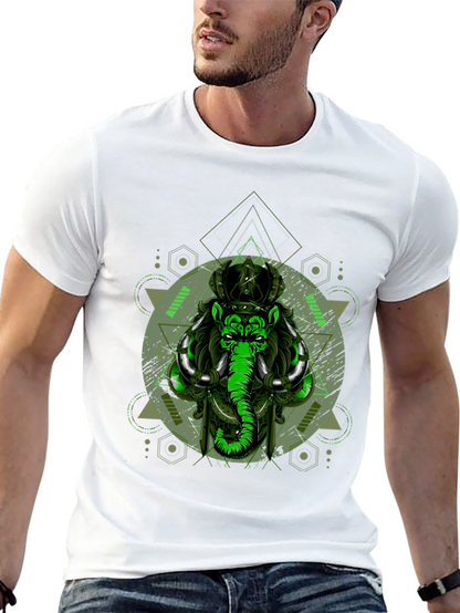 Geometric Elephant Graphic Print Black T-Shirt