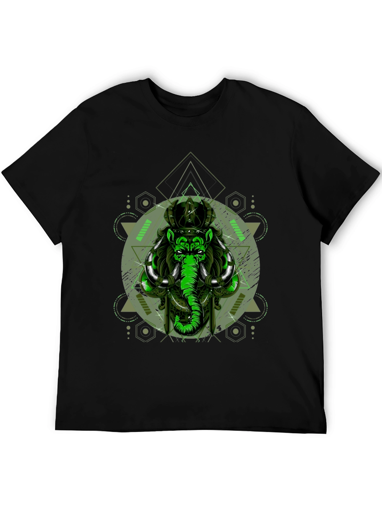 Geometric Elephant Graphic Print Black T-Shirt