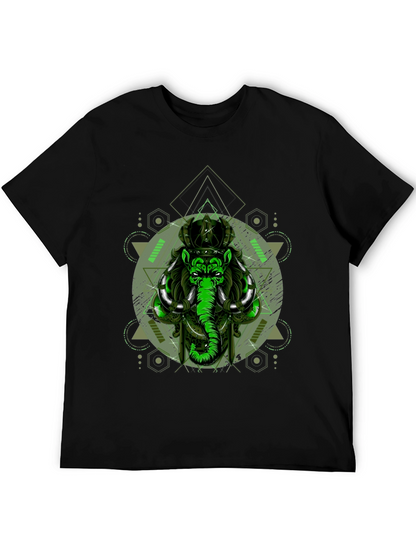 Geometric Elephant Graphic Print Black T-Shirt