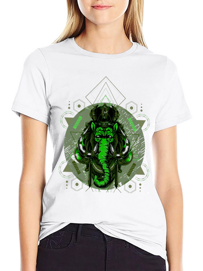 Geometric Elephant Graphic Print Black T-Shirt