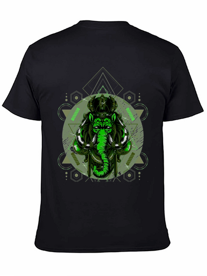 Geometric Elephant Graphic Print Black T-Shirt