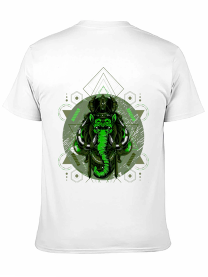 Geometric Elephant Graphic Print Black T-Shirt