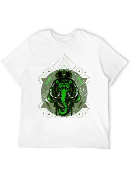 Geometric Elephant Graphic Print Black T-Shirt