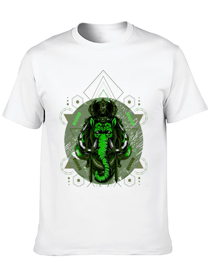 Geometric Elephant Graphic Print Black T-Shirt