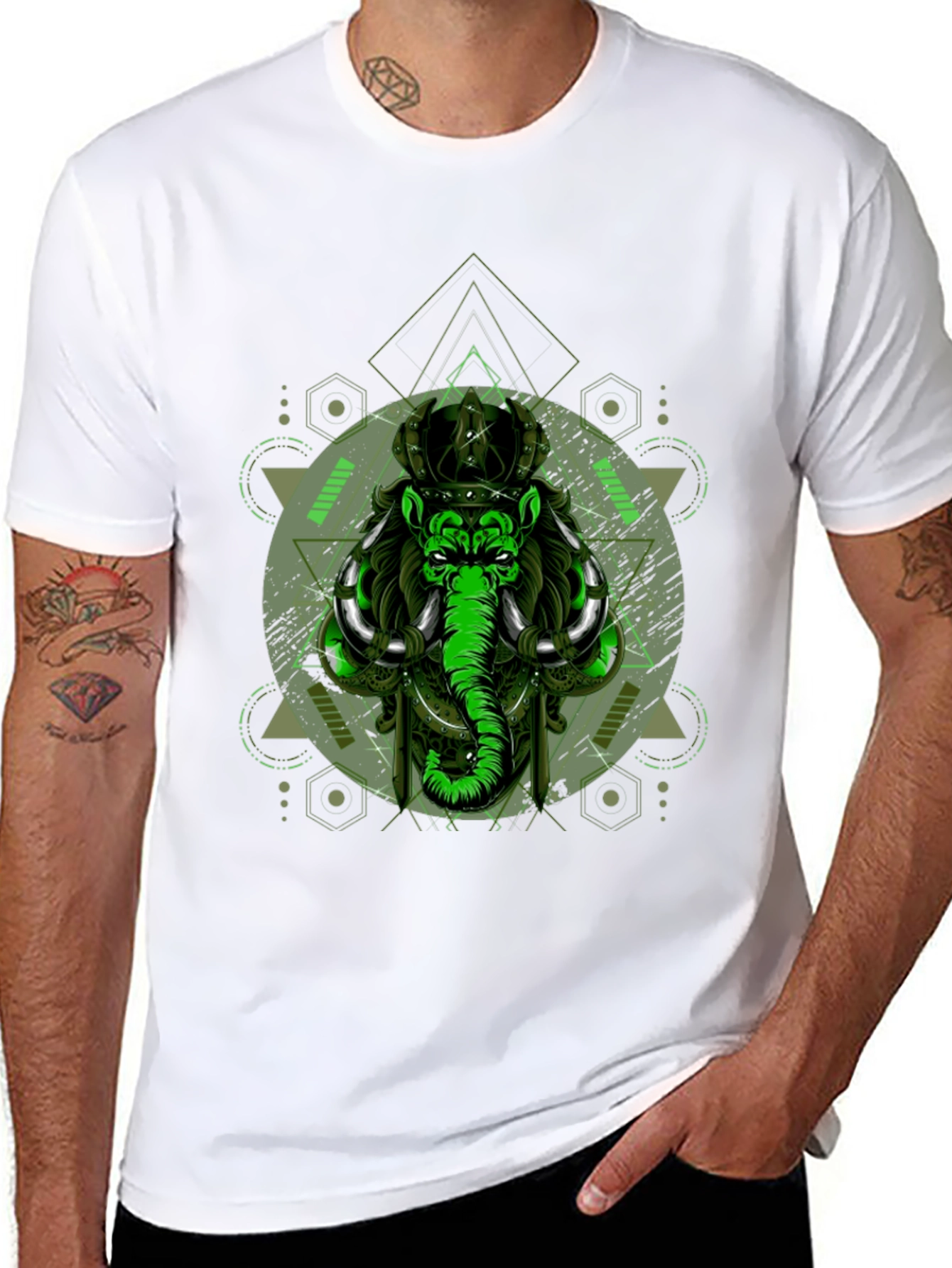Geometric Elephant Graphic Print Black T-Shirt