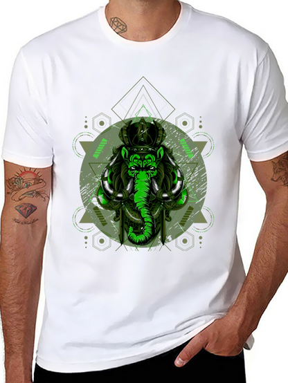 Geometric Elephant Graphic Print Black T-Shirt