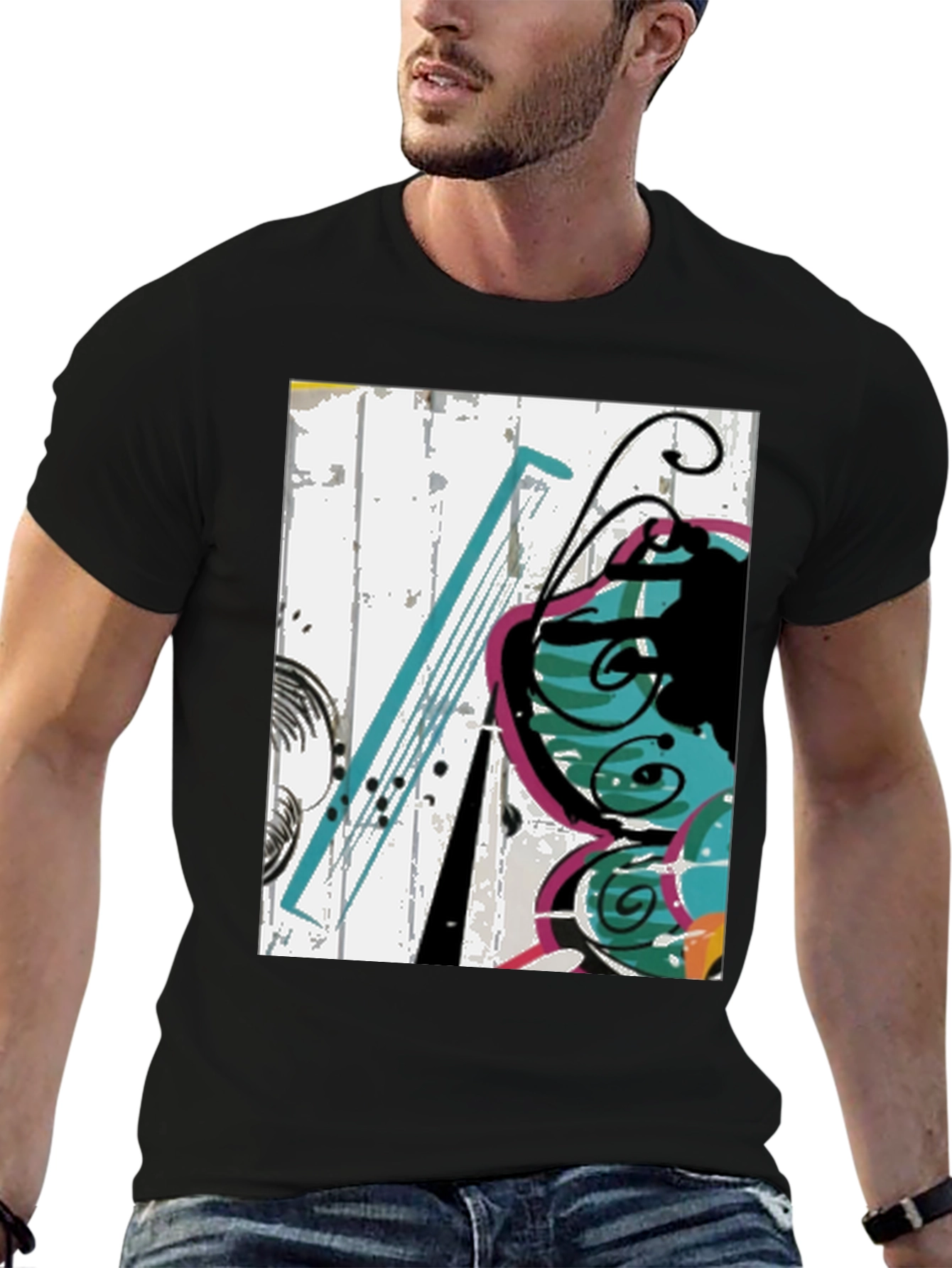 Abstract Butterfly Graphic Tee - Casual Black T-Shirt