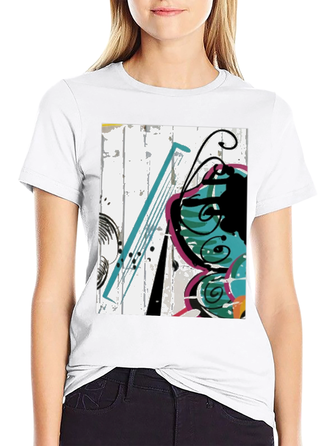 Abstract Butterfly Graphic Tee - Casual Black T-Shirt