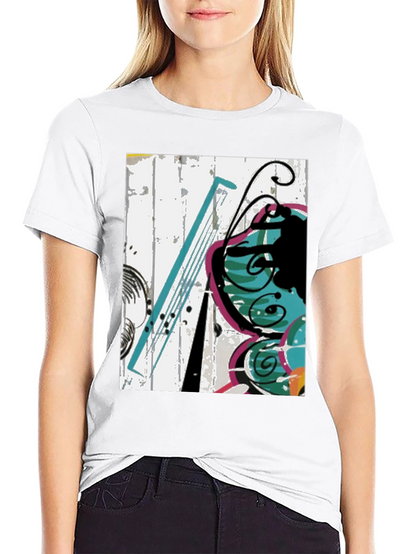 Abstract Butterfly Graphic Tee - Casual Black T-Shirt
