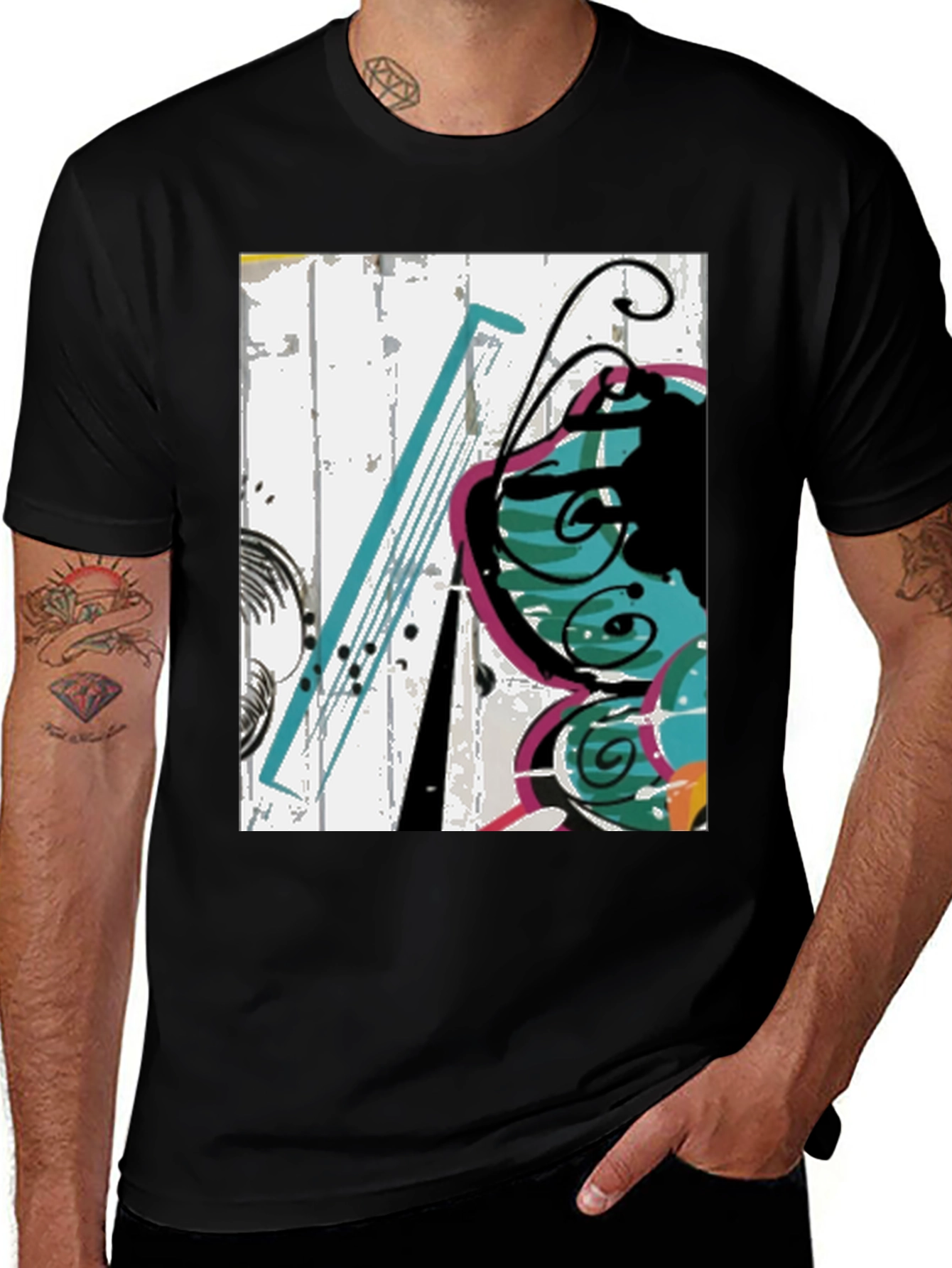 Abstract Butterfly Graphic Tee - Casual Black T-Shirt