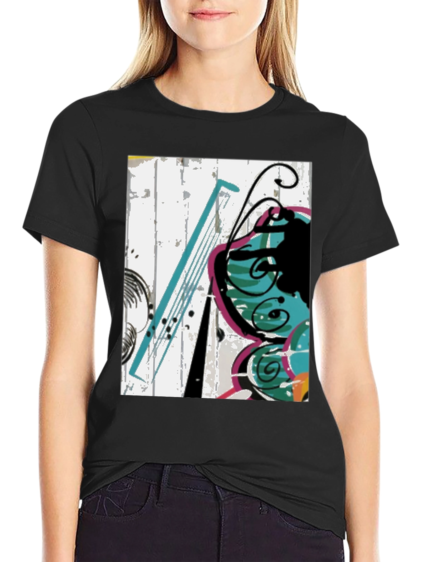 Abstract Butterfly Graphic Tee - Casual Black T-Shirt