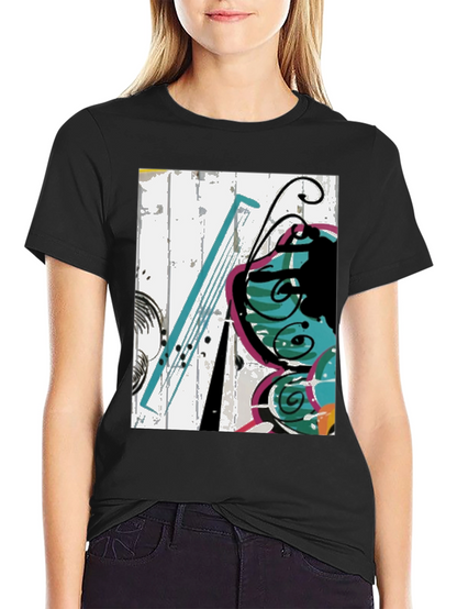 Abstract Butterfly Graphic Tee - Casual Black T-Shirt