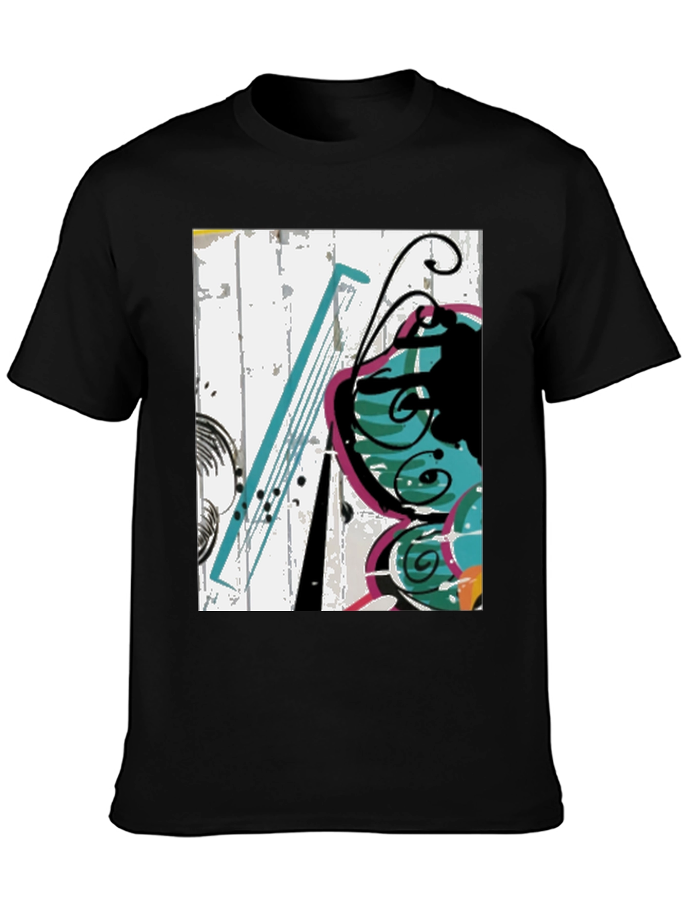 Abstract Butterfly Graphic Tee - Casual Black T-Shirt
