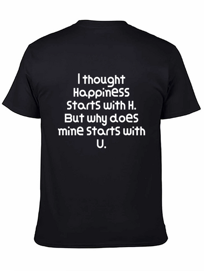 Happiness Starts With U Black Graphic Tee