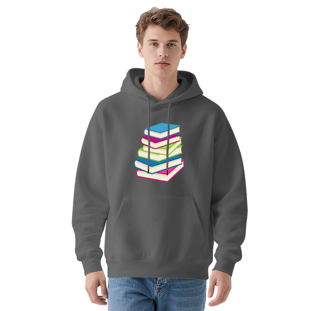 Stylish Pullover Hoodie - Graphic Stack Colorful
