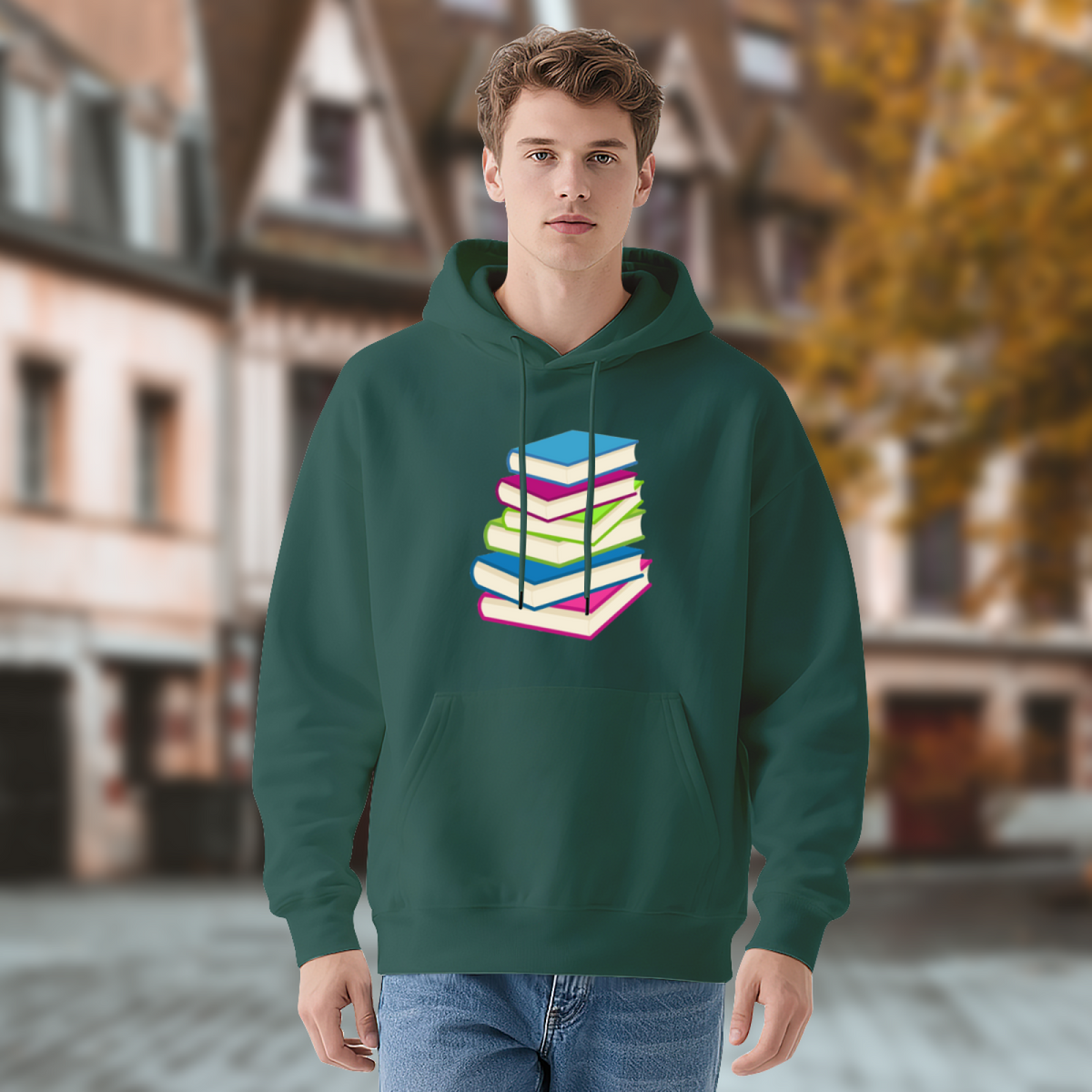 Stylish Pullover Hoodie - Graphic Stack Colorful