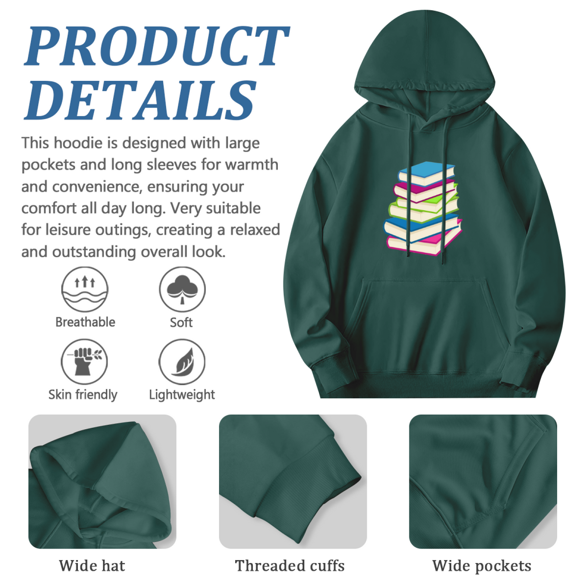 Stylish Pullover Hoodie - Graphic Stack Colorful