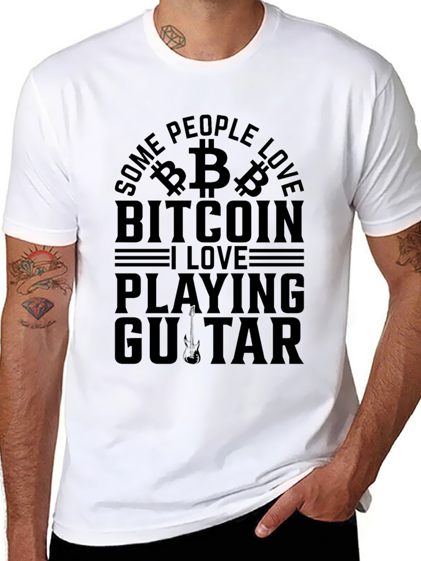 Bitcoin & Guitar Lover T-Shirt - Black