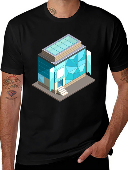 Geometric Building Graphic Tee - Isometric Architecture Shirt
