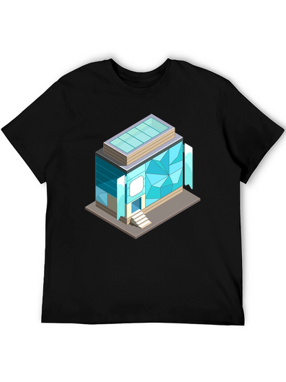 Geometric Building Graphic Tee - Isometric Architecture Shirt