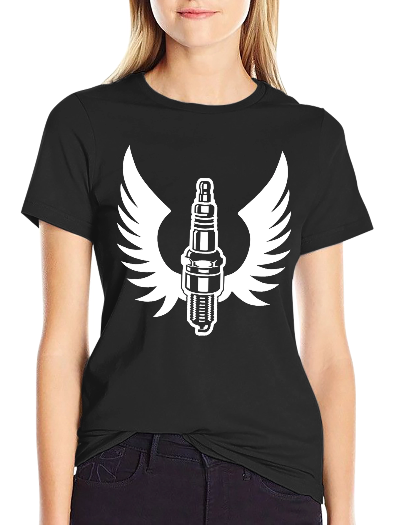 Black Spark Plug Wings Graphic Tee