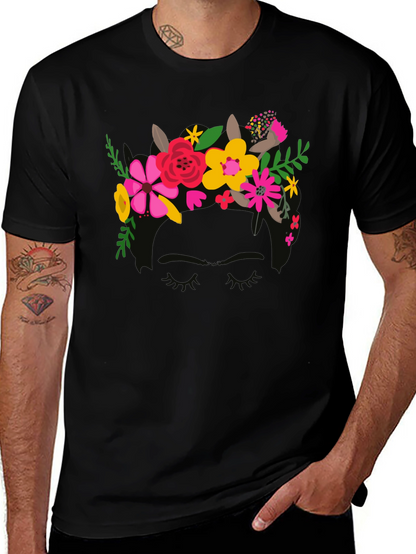 Floral Crown Graphic Black Tee