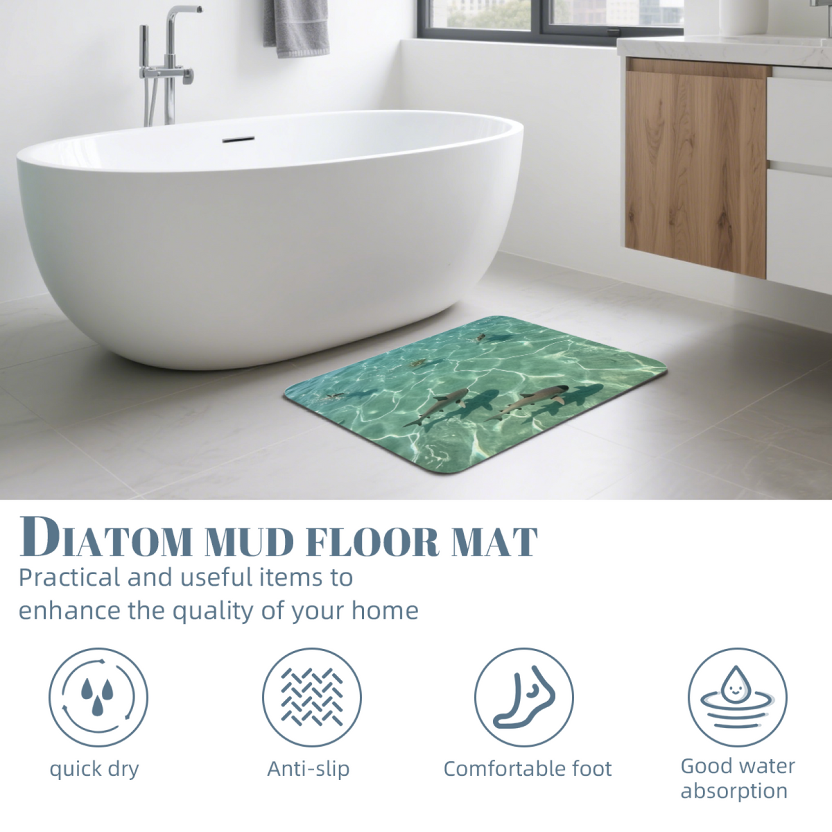Underwater Shark Ocean Scene Diatomite Bath Mat