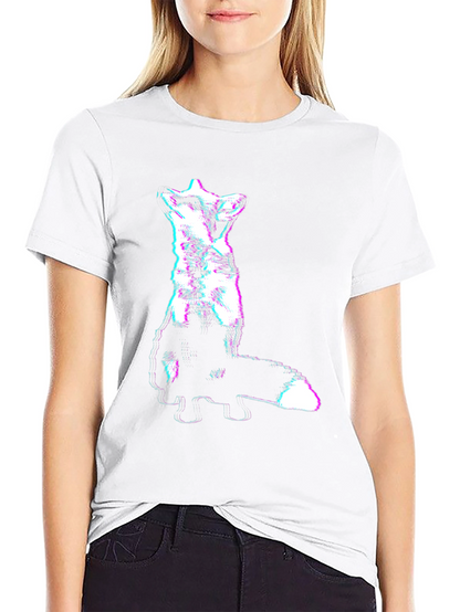 Abstract Glitch Fox Tee - Trendy Graphic T-Shirt