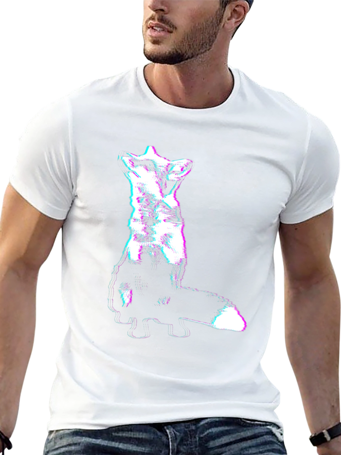 Abstract Glitch Fox Tee - Trendy Graphic T-Shirt