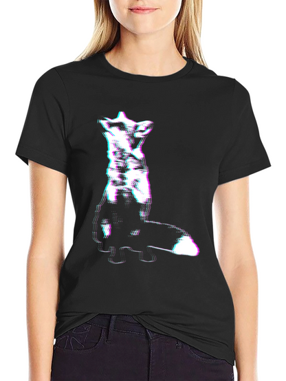 Abstract Glitch Fox Tee - Trendy Graphic T-Shirt