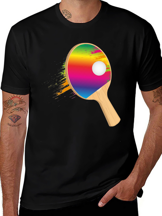 Colorful Ping Pong Paddle Graphic Tee - Black
