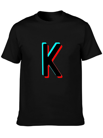 3D Letter K Black T-Shirt
