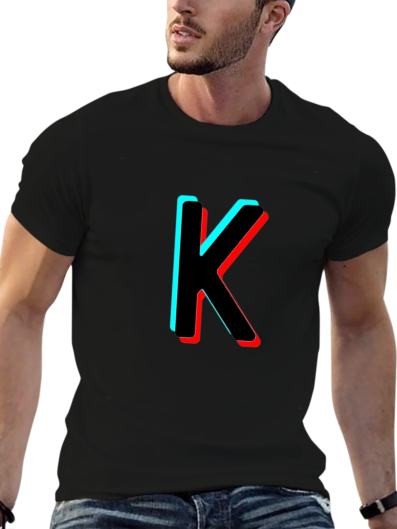 3D Letter K Black T-Shirt