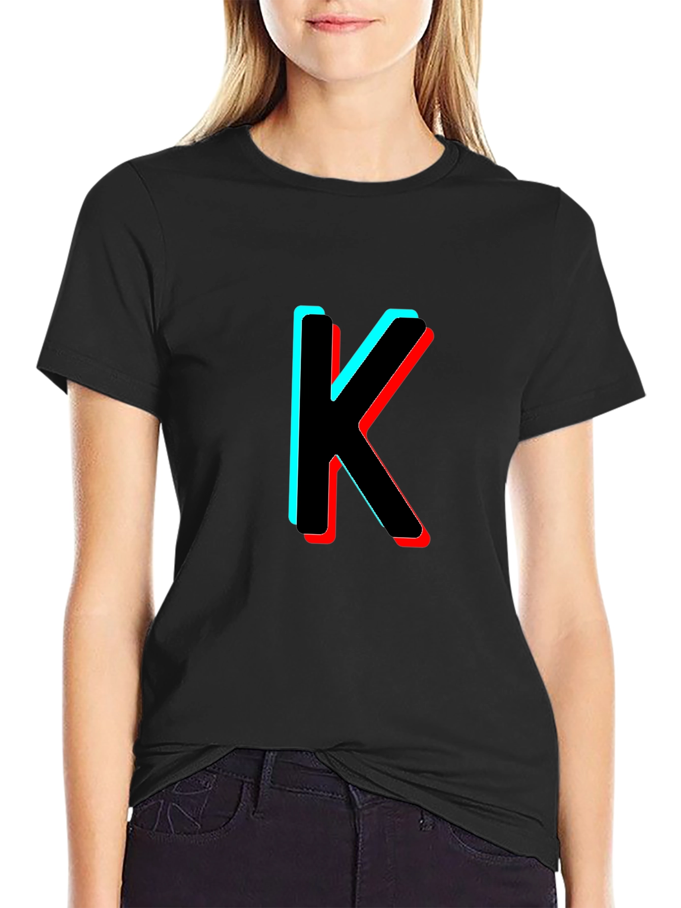 3D Letter K Black T-Shirt