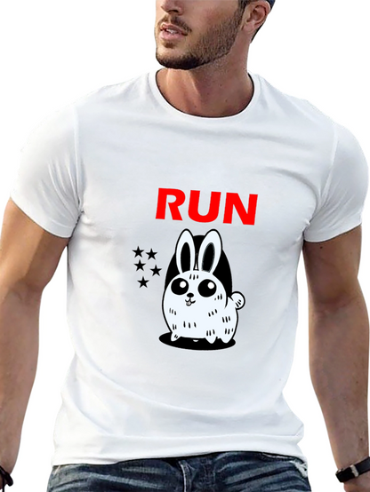 Run Bunny Graphic Tee -  Mens Black Cotton T-Shirt