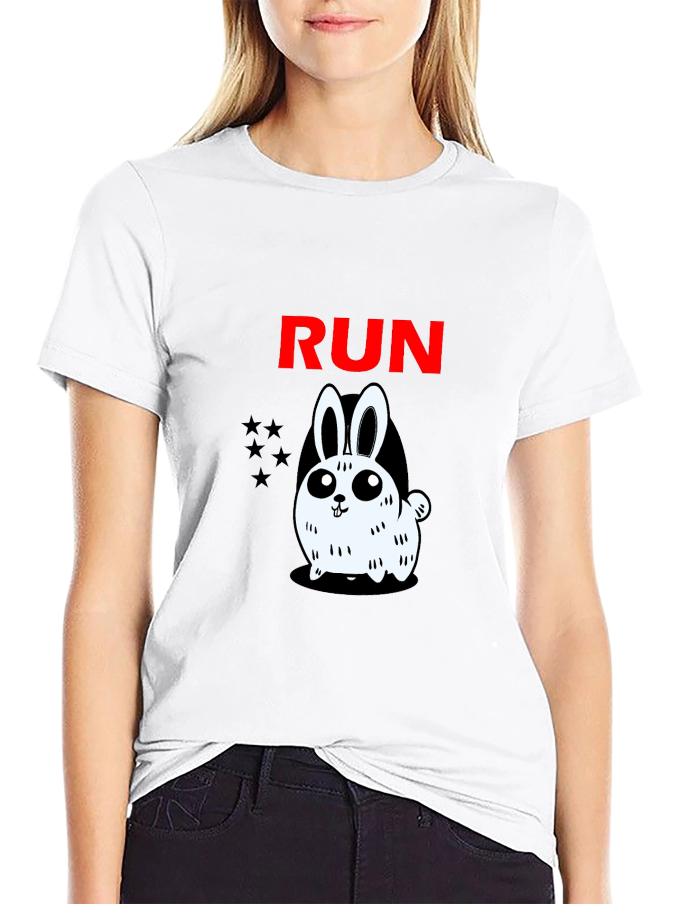 Run Bunny Graphic Tee -  Mens Black Cotton T-Shirt